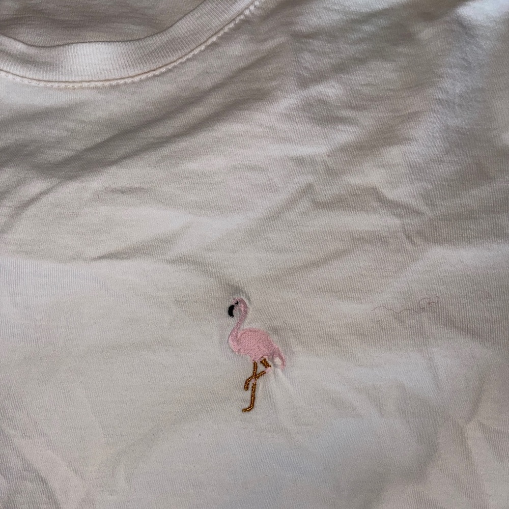 Brandy Melville (John Galt) plain white T-shirt with embroidered flamingo decal